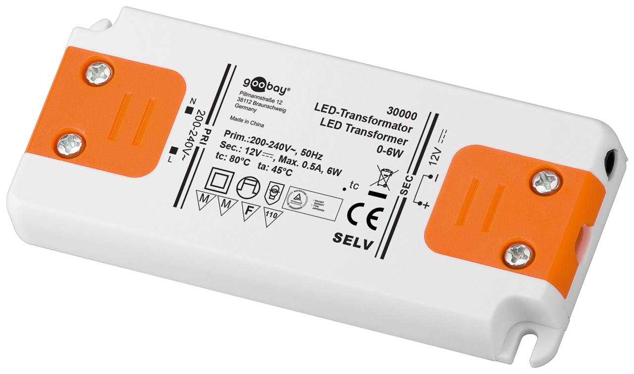 LED Transformator 230V auf 12V LED Niedervolttrafo für LED Beleuchtungen Gesamtlast bis 6 W 99 x 46 x 11 mm [Energieklas-3