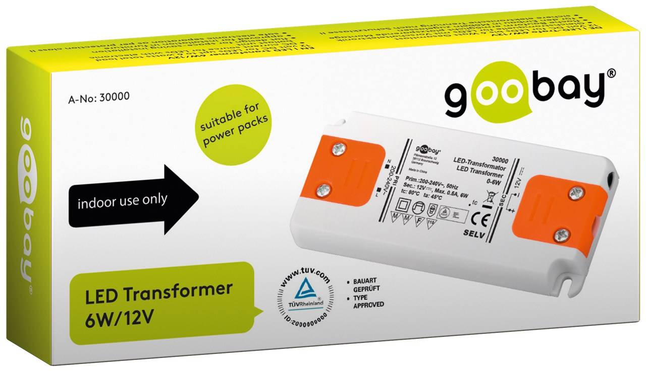 LED Transformator 230V auf 12V LED Niedervolttrafo für LED Beleuchtungen Gesamtlast bis 6 W 99 x 46 x 11 mm [Energieklas-4