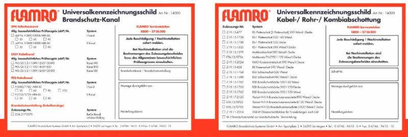 FLAMRO Brandschutz Kennzeichnungsschild 14000-0