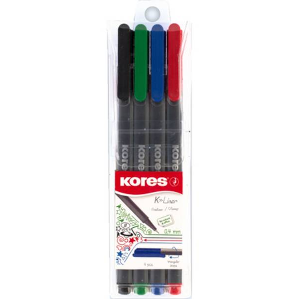 Kores Fineliner "K-Liner", Strichstärke: 0,4 mm, 4er Etui