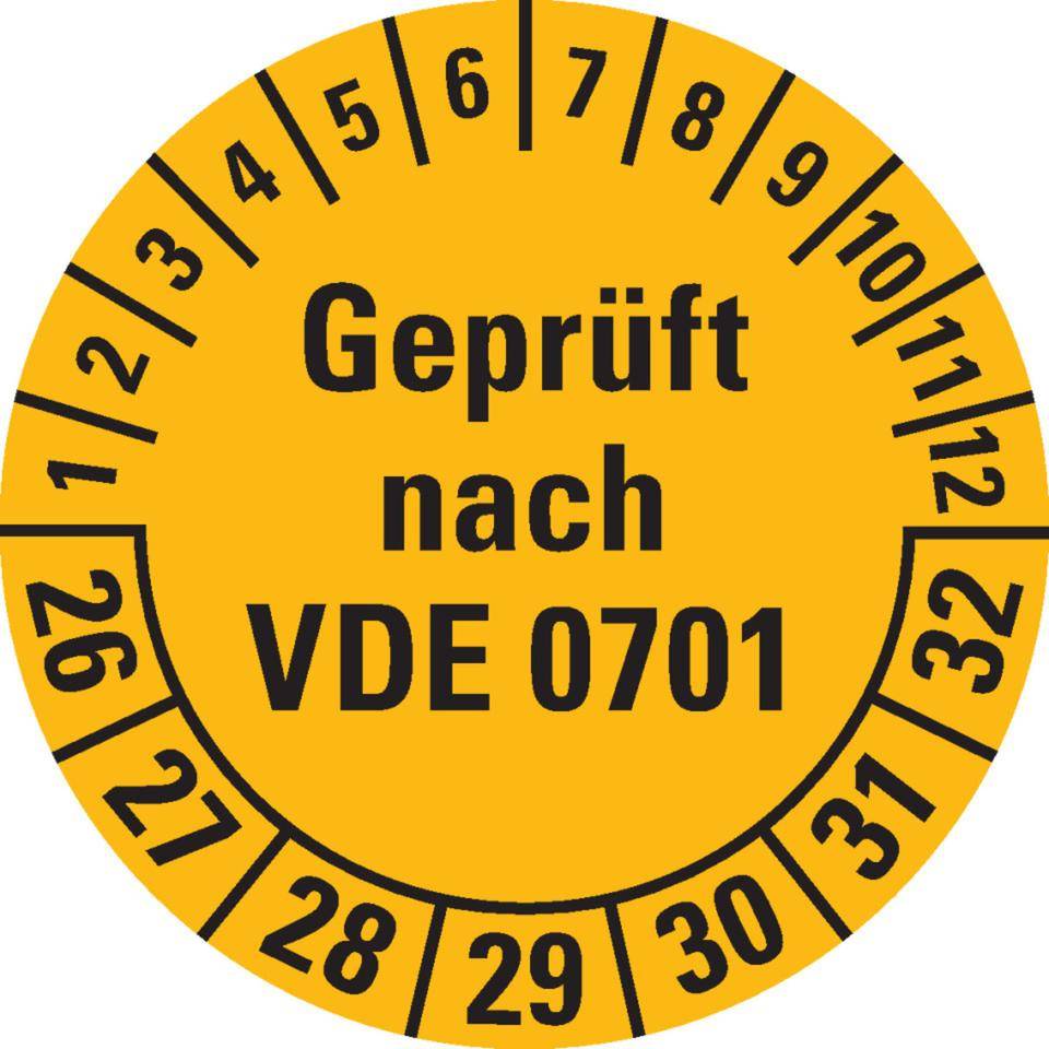 Prüfplakette geprüft nach VDE 0701,26-32,gelb,Dokumentenfolie,Ø 30mm,500/Rolle-0