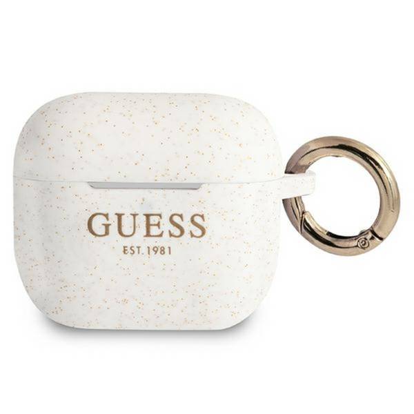 Guess Apple AirPods 3 Cover Glitter Weiß Silicone Schutzhülle Case Etui