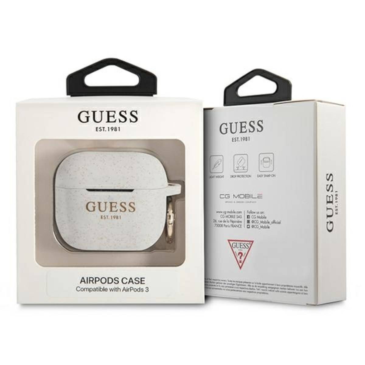 Guess Apple AirPods 3 Cover Glitter Weiß Silicone Schutzhülle Case Etui-2