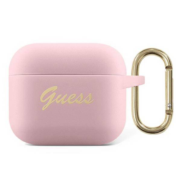 Guess Apple AirPods 3 Cover Vintage Script Pink Silicone Schutzhülle Case
