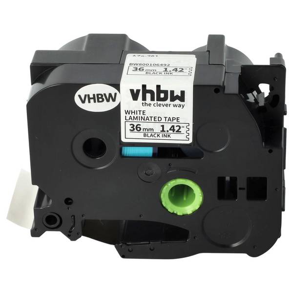 vhbw Schriftband-Kassette Ersatz für Brother TZ-261 | TZE-261 für Etiketten-Drucker 8m x 36mm Schwarz auf Weiß
