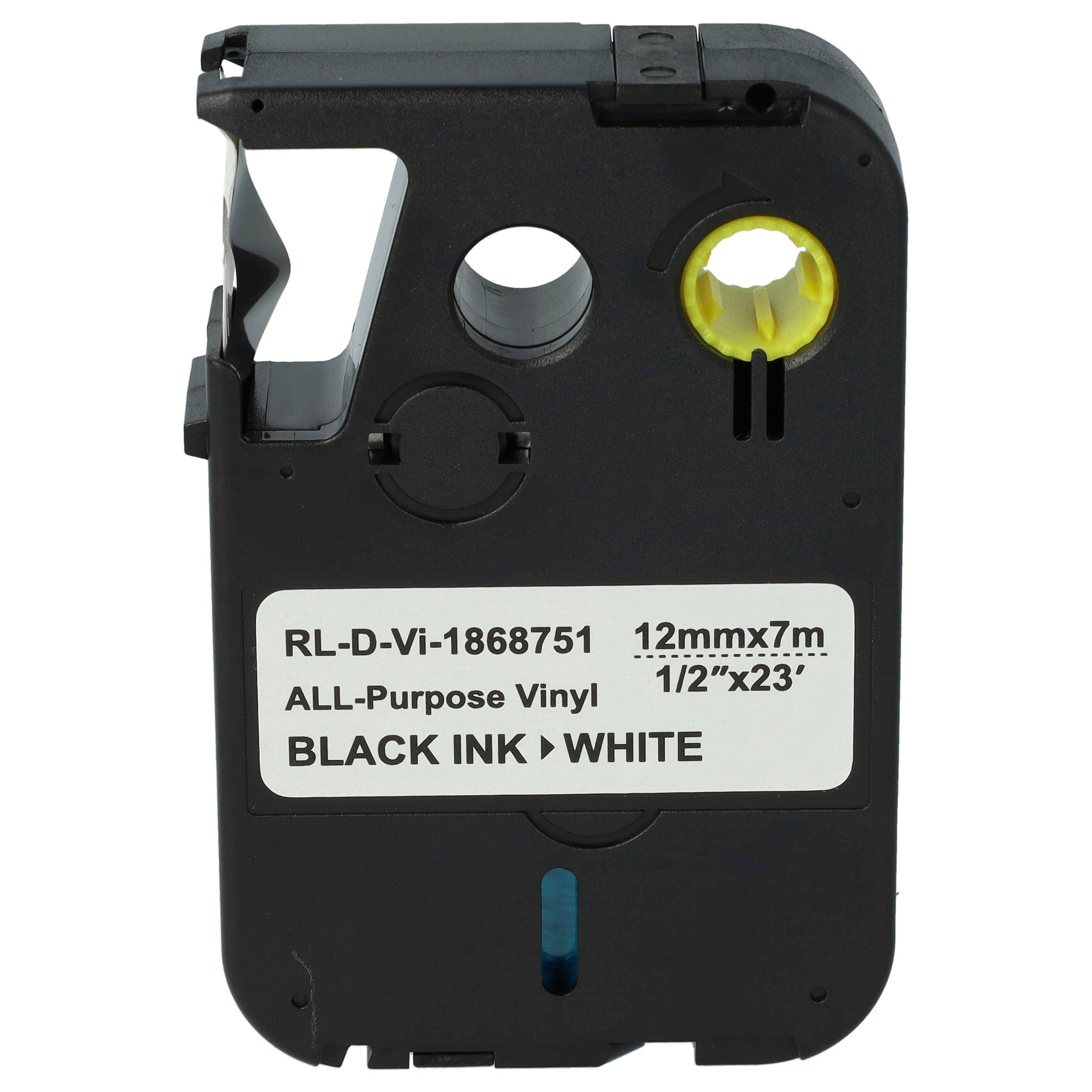 vhbw Schriftband-Kassette kompatibel mit Dymo XTL 500 | 300 Etiketten-Drucker 7m x 12mm Schwarz auf Weiß, All-Purpose-0