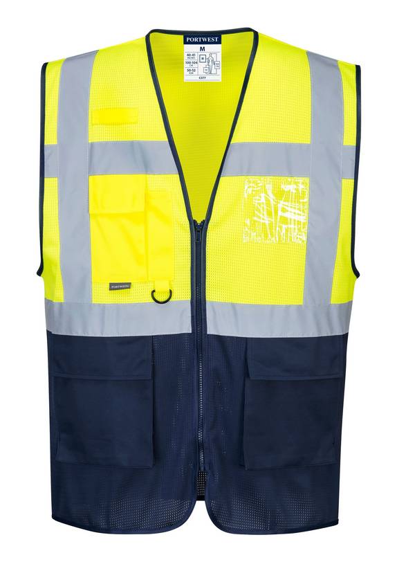 Portwest 2-farbige Executive-Netz-Warnschutz-Weste Farbe: Gelb/Marine Blau, Gr. 3XL