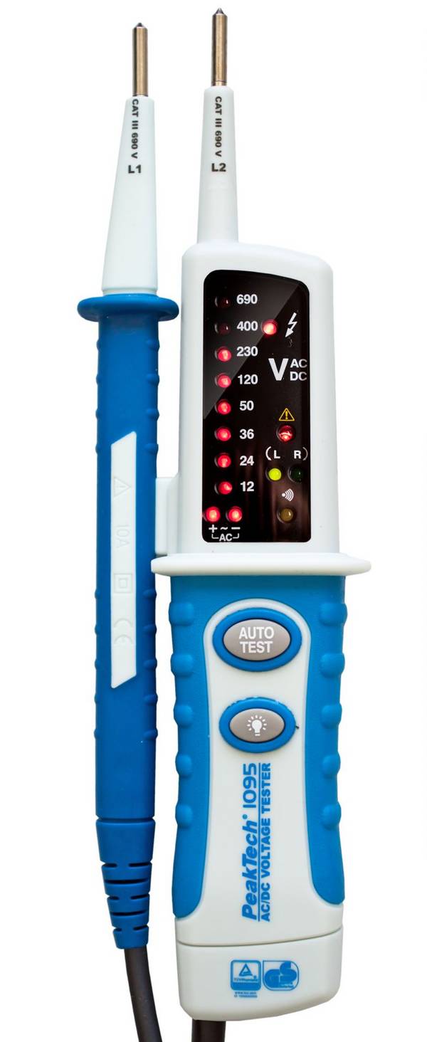 PeakTech P 1095 – Zweipoliger AC/DC-Spannungsprüfer mit LED-Anzeige ~ TÜV/GS