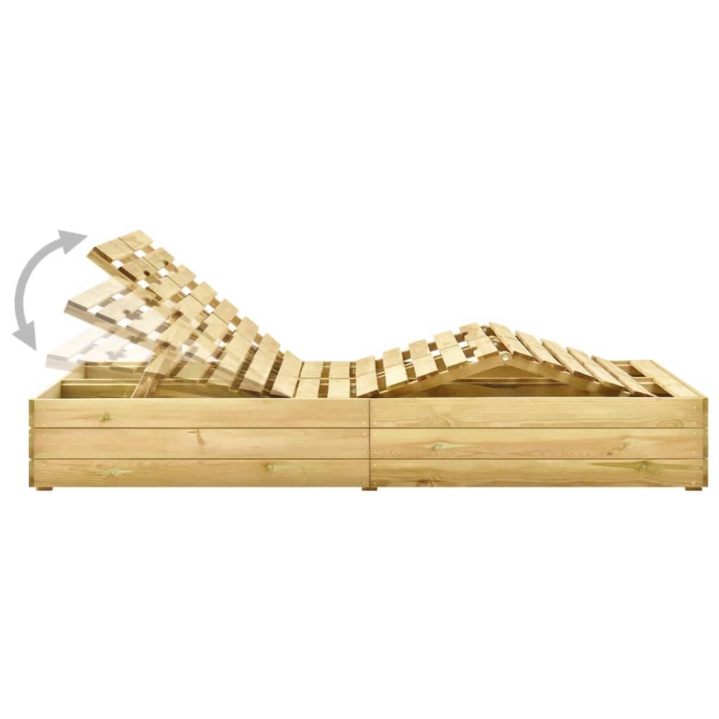 vidaXL Doppel-Sonnenliege mit Blauen Auflagen Kiefer Imprägniert-2