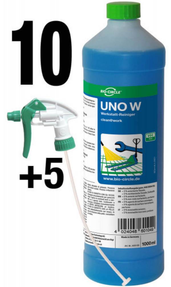 Werkstattreiniger UNO W, 10x 1000 ml Sprayflasche + 5 Sprüher