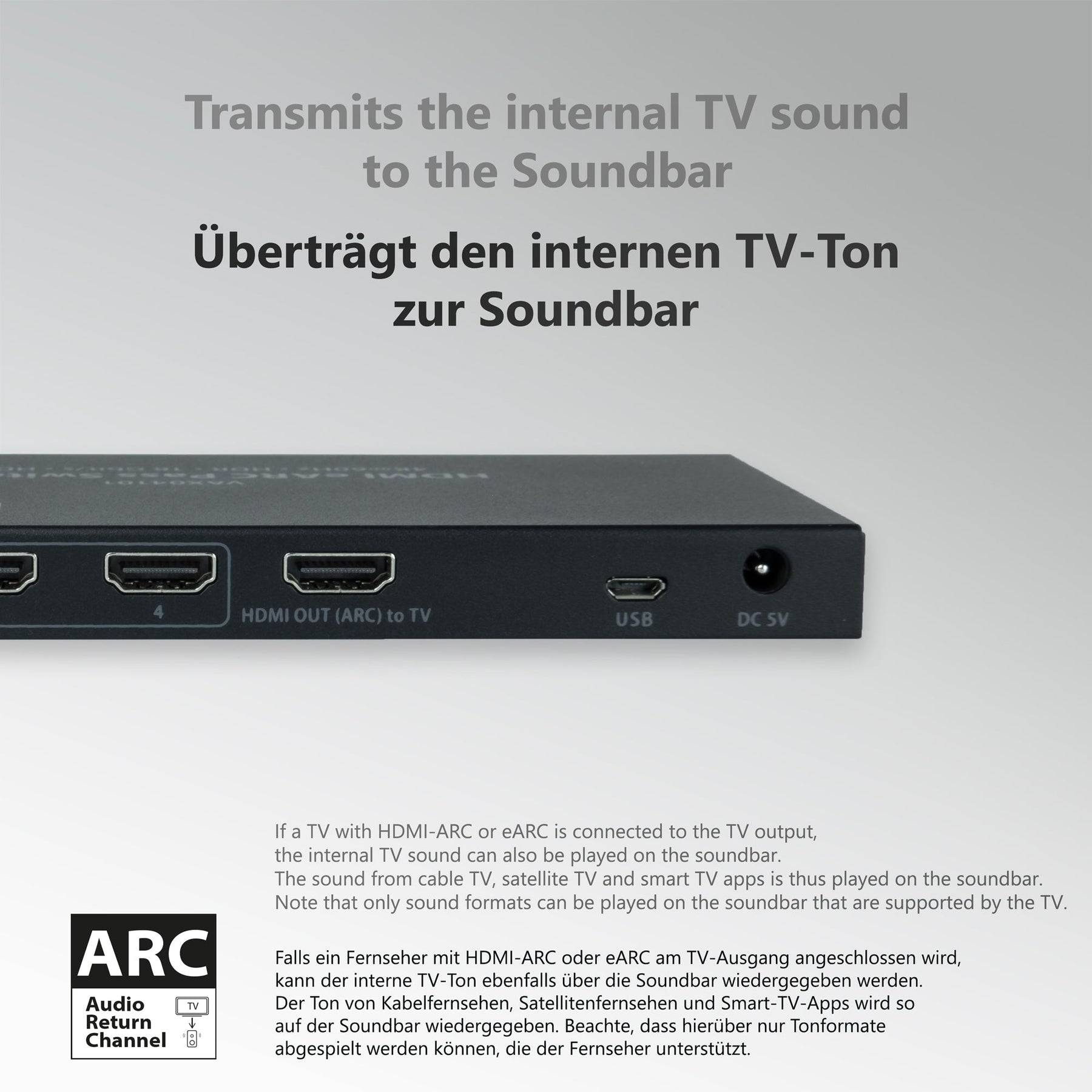 FeinTech VAX04101 HDMI eARC Pass Switch 4x1 für TV, Soundbar und 3 Quellen-3
