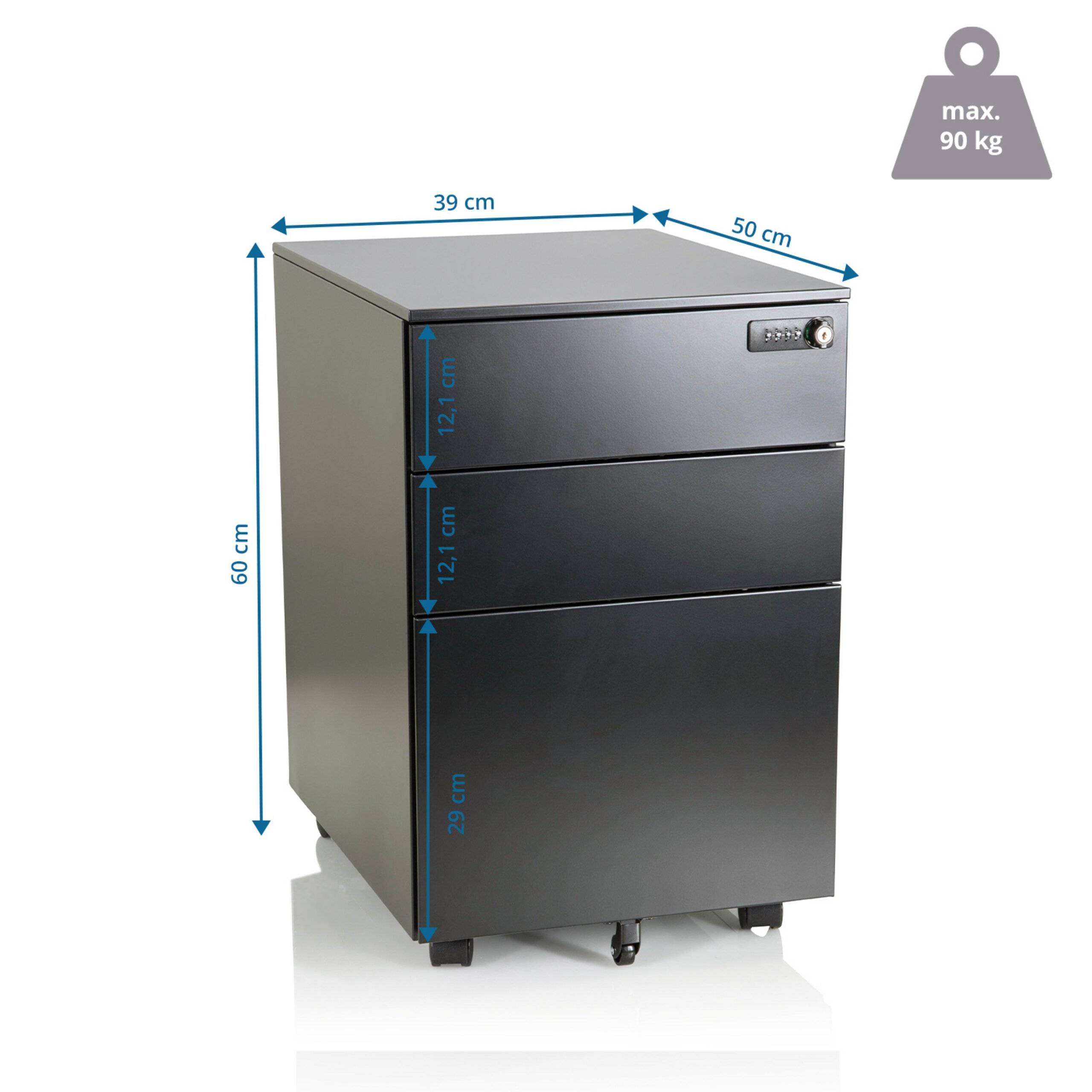 Rollcontainer COLOR OS I Metall schwarz mit Zahlenschloss hjh OFFICE-1