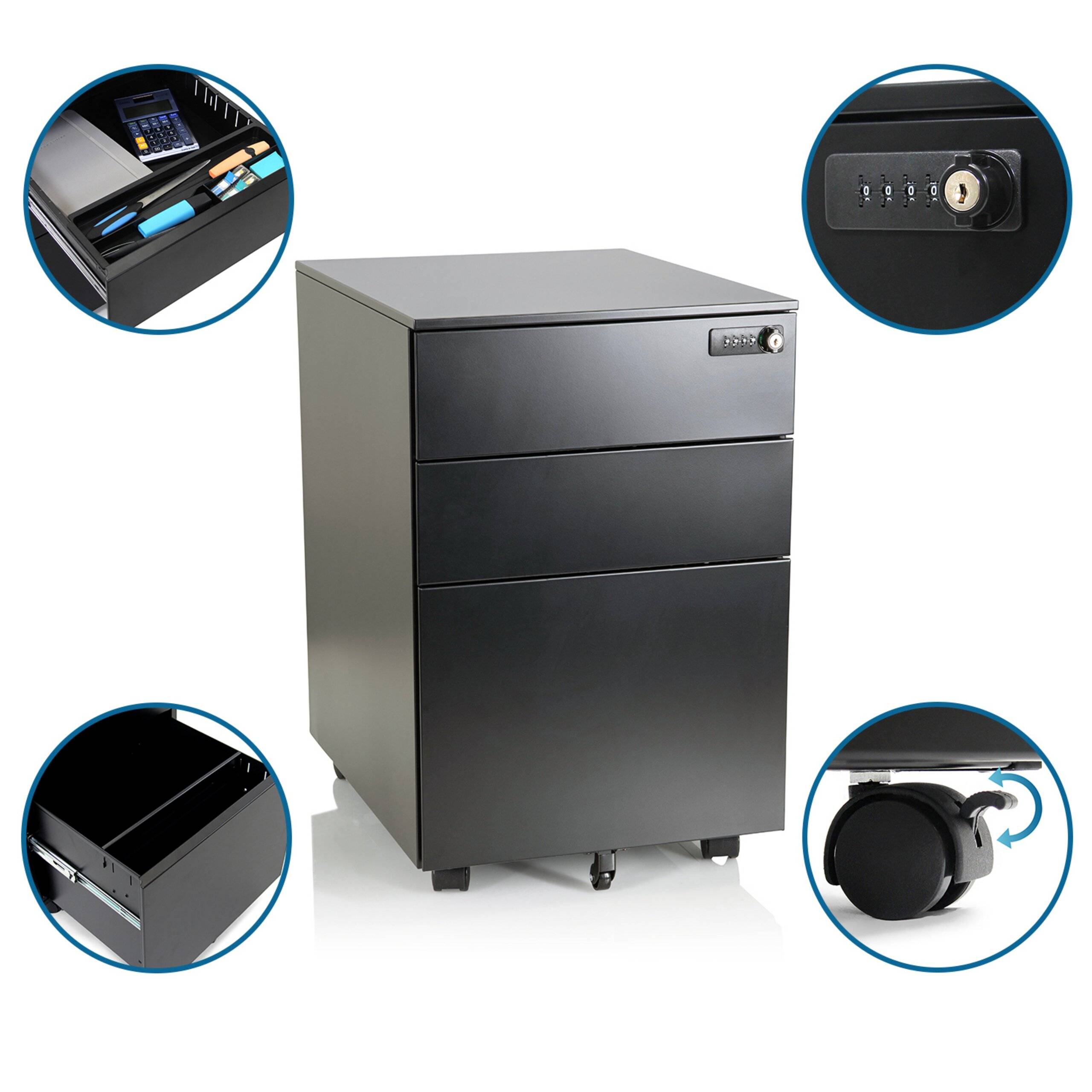 Rollcontainer COLOR OS I Metall schwarz mit Zahlenschloss hjh OFFICE-2