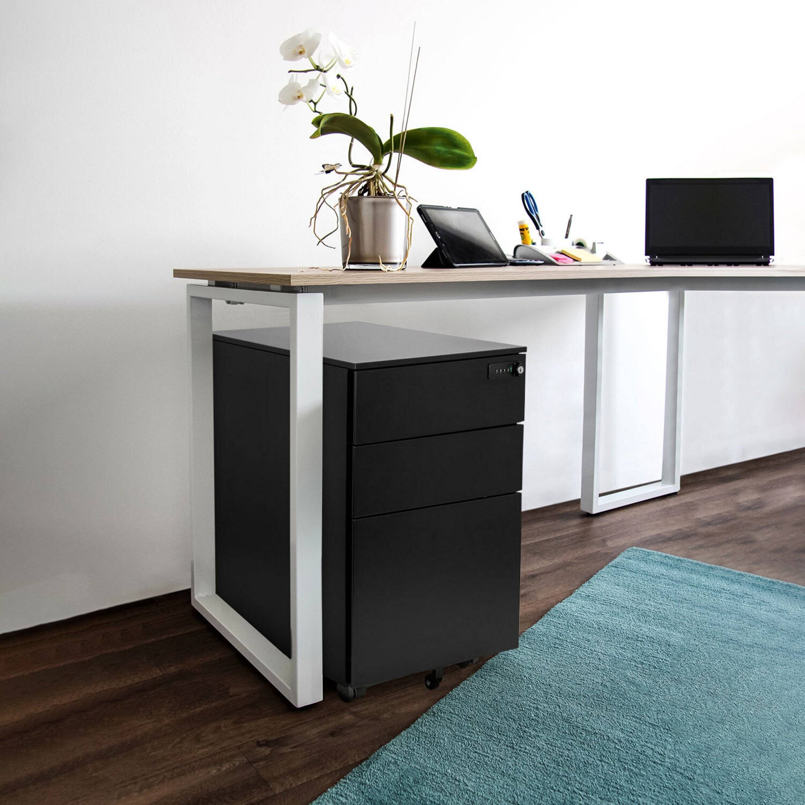 Rollcontainer COLOR OS I Metall schwarz mit Zahlenschloss hjh OFFICE-4