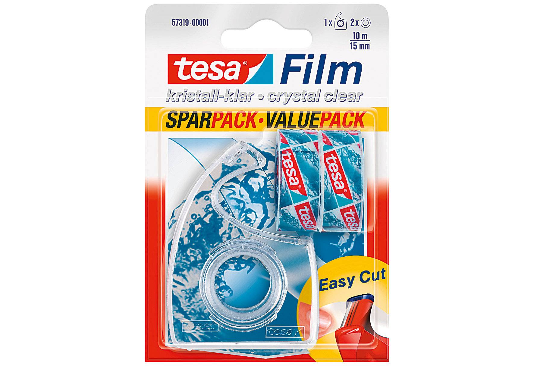 Klebefilm tesafilm kristall-klar 15mmx10m 2x Rolle+EasyCut Handabroller-3