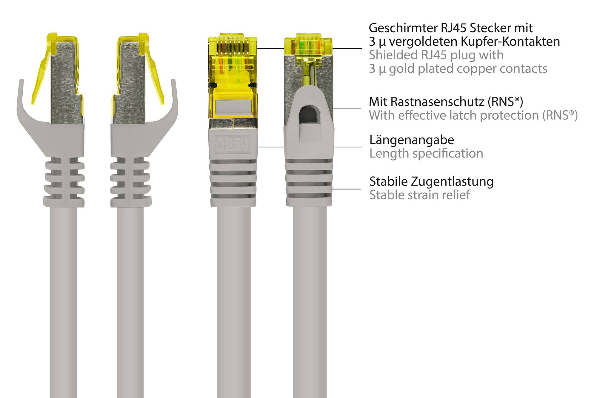 Good Connections® RJ45 Patchkabel mit Cat. 7 Rohkabel und Rastnasenschutz (RNS®), S/FTP, PiMF, 500MHz, grau, 15m-1