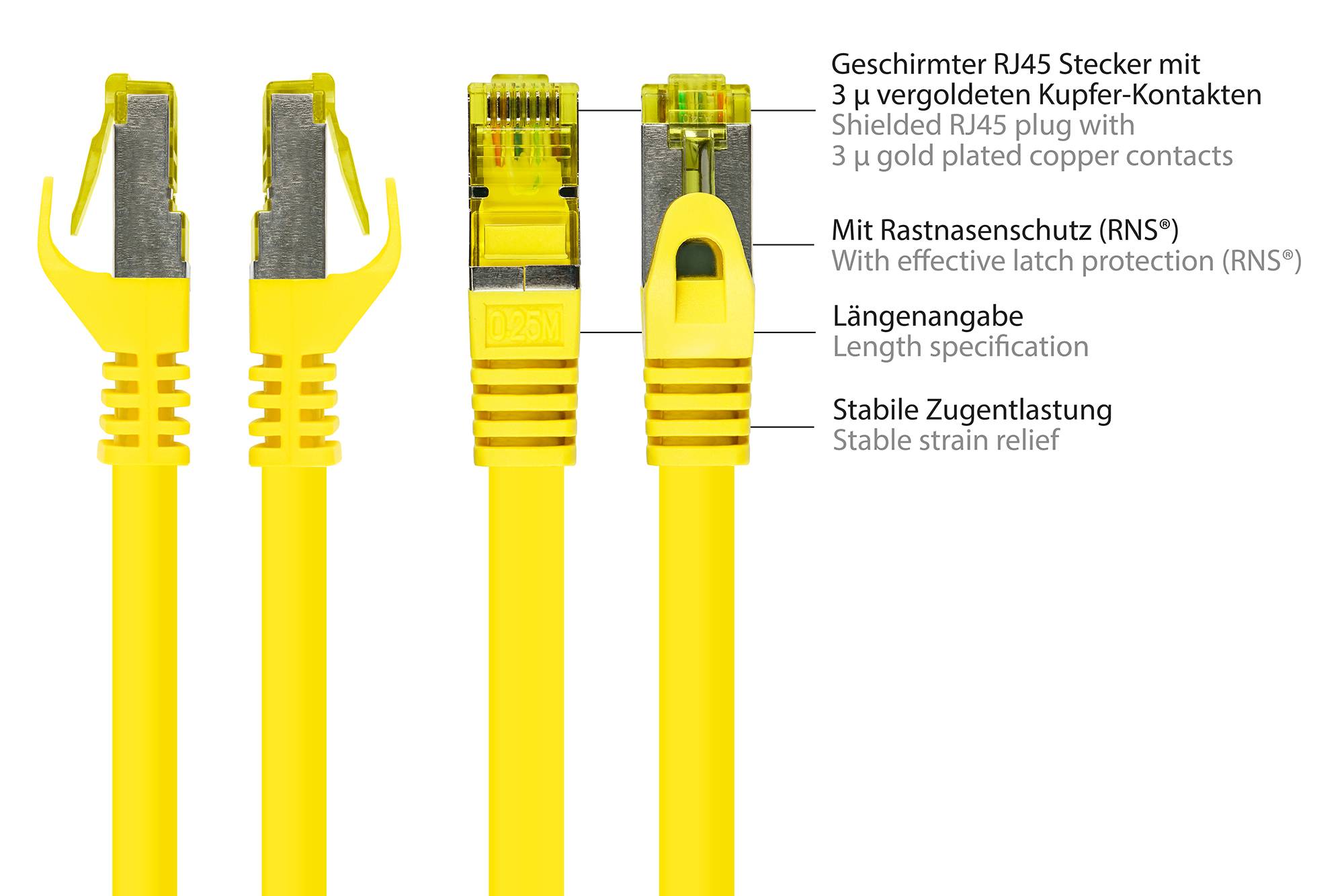 Good Connections® RJ45 Patchkabel mit Cat. 7 Rohkabel und Rastnasenschutz (RNS®), S/FTP, PiMF, 500MHz, gelb, 7,5m-1