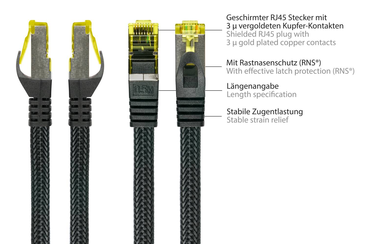 Python® Series RJ45 Patchkabel mit Cat. 7 Rohkabel, und Nylongeflecht, S/FTP, PiMF, 500MHz, OFC, schwarz, 30m-1