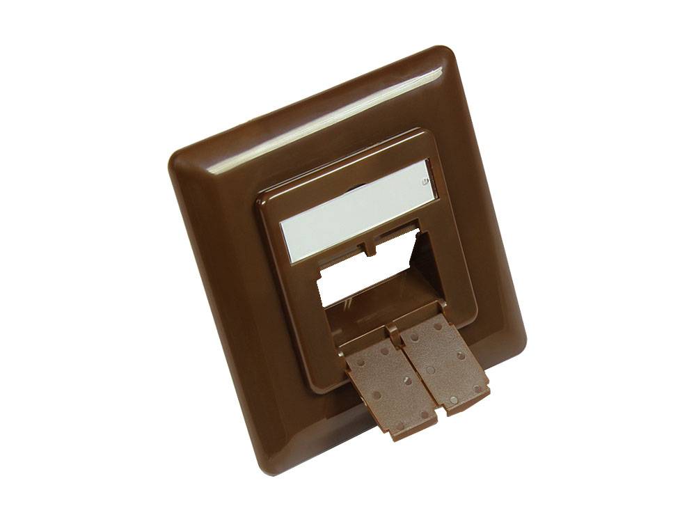 Zentralstück 50x50mm inkl. Abdeckrahmen 80x80mm für Netzwerkdosen, nussbraun RAL8011, Good Connections®-0
