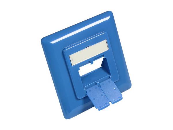Zentralstück 50x50mm inkl. Abdeckrahmen 80x80mm für Netzwerkdosen, himmelblau RAL5015