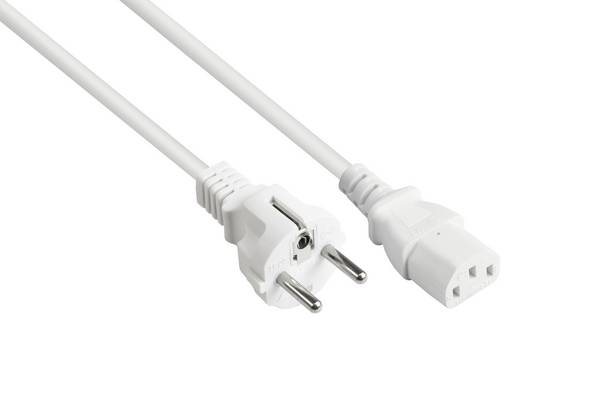 Netzkabel Schutzkontakt-Stecker Typ E+F (gerade) an C13 (gerade), weiß, 0,75 mm², 1,8 m