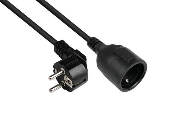 Verlängerung Schutzkontakt-Stecker Typ E+F (gewinkelt) an Buchse Typ F, schwarz, 1,50 mm², 3 m