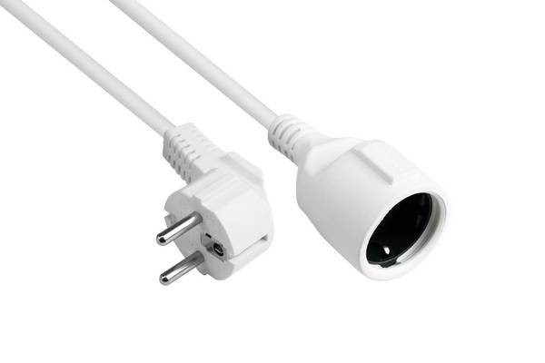 Verlängerung Schutzkontakt-Stecker Typ E+F (gewinkelt) an Buchse Typ F, weiß, 1,50 mm², 2 m