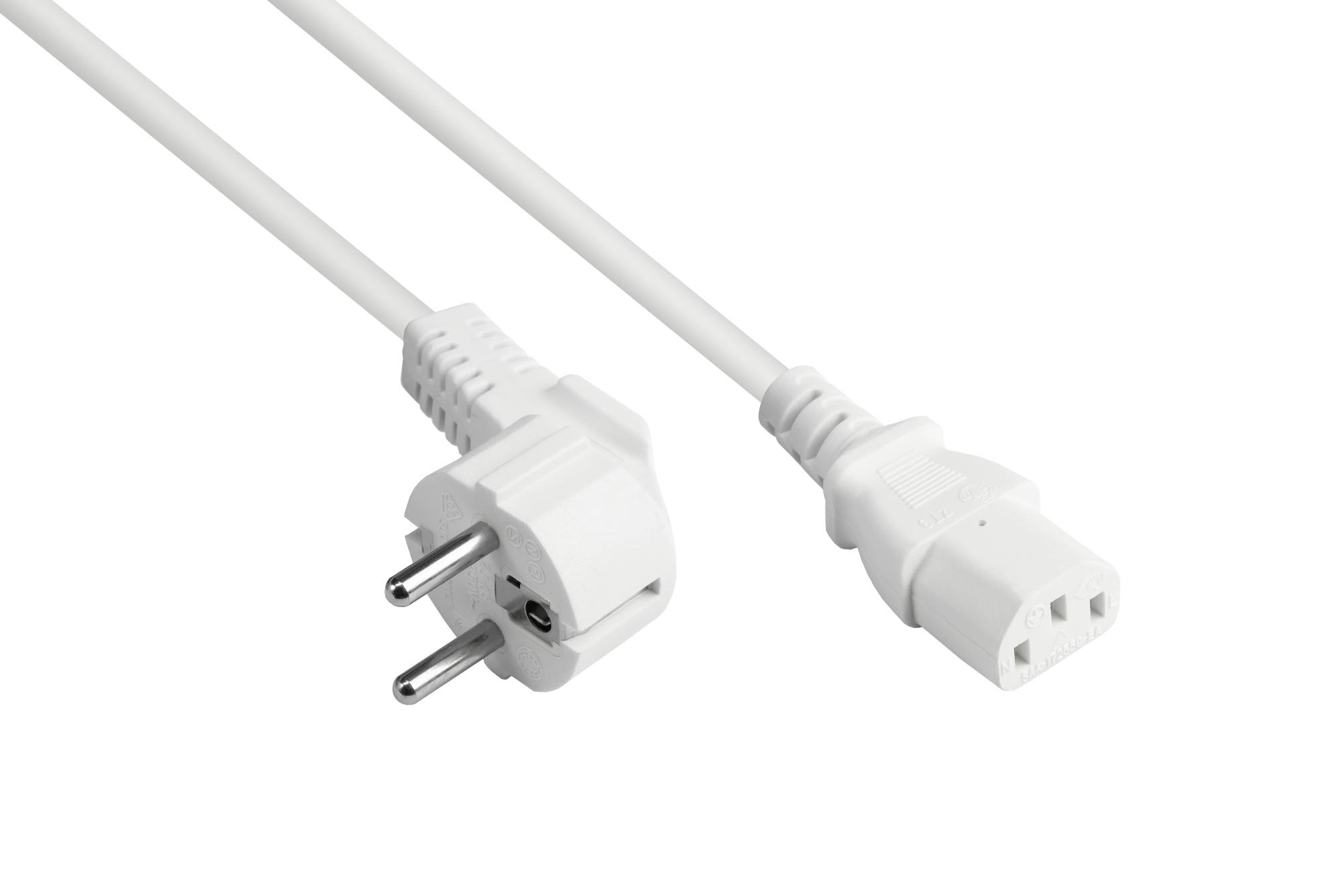 Kabelmeister® Netzkabel Schutzkontakt-Stecker Typ E+F (CEE 7/7, gewinkelt) an C13 (gerade), weiß, 1,50 mm², 15 m-0