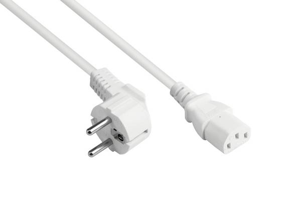 Kabelmeister® Netzkabel Schutzkontakt-Stecker Typ E+F (CEE 7/7, gewinkelt) an C13 (gerade), weiß, 1,50 mm², 15 m