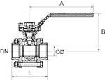 RIEGLER Edelstahlkugelhahn, 3-teilig, Baulänge nach DIN 3202-M3, G 2, DN 50, Betriebstemp. -20 °C bis 180 °C, PN max. 63-1