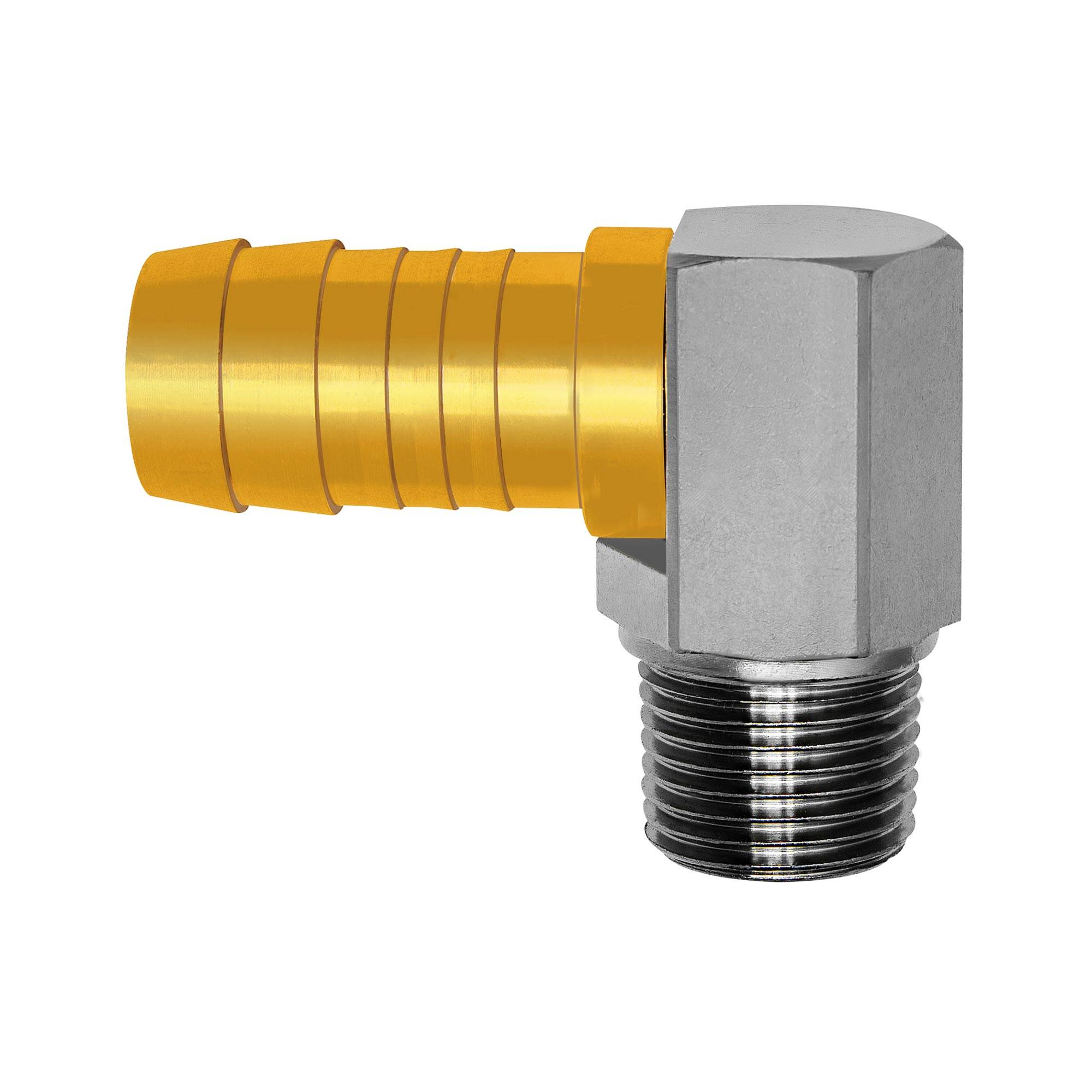 RIEGLER Winkel-Gewindetülle 90°, Messing, R 1/2 AG, Schlauchanschluss 19 mm, PN max. 15 bar, Mediums-/Umgebungstemp. -20-0