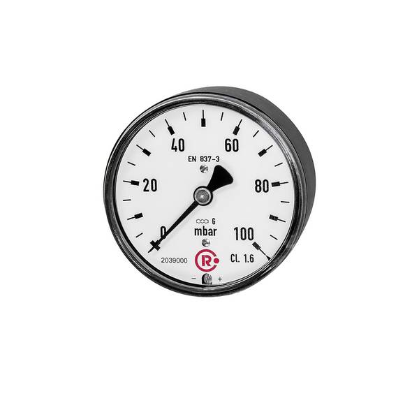 RIEGLER Kapselfedermanometer, Gehäuse Stahl, schwarz, Anschluss hinten zentrisch, G 1/4, Güteklasse 1,6, Messber. 0 - 10