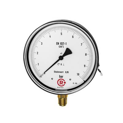 RIEGLER Feinmessmanometer, Anschluss radial unten, G 1/2, Güteklasse 0,6, Skaleneinteil. 0,005, Messber. -1 / 0,0 bar, Ø-0