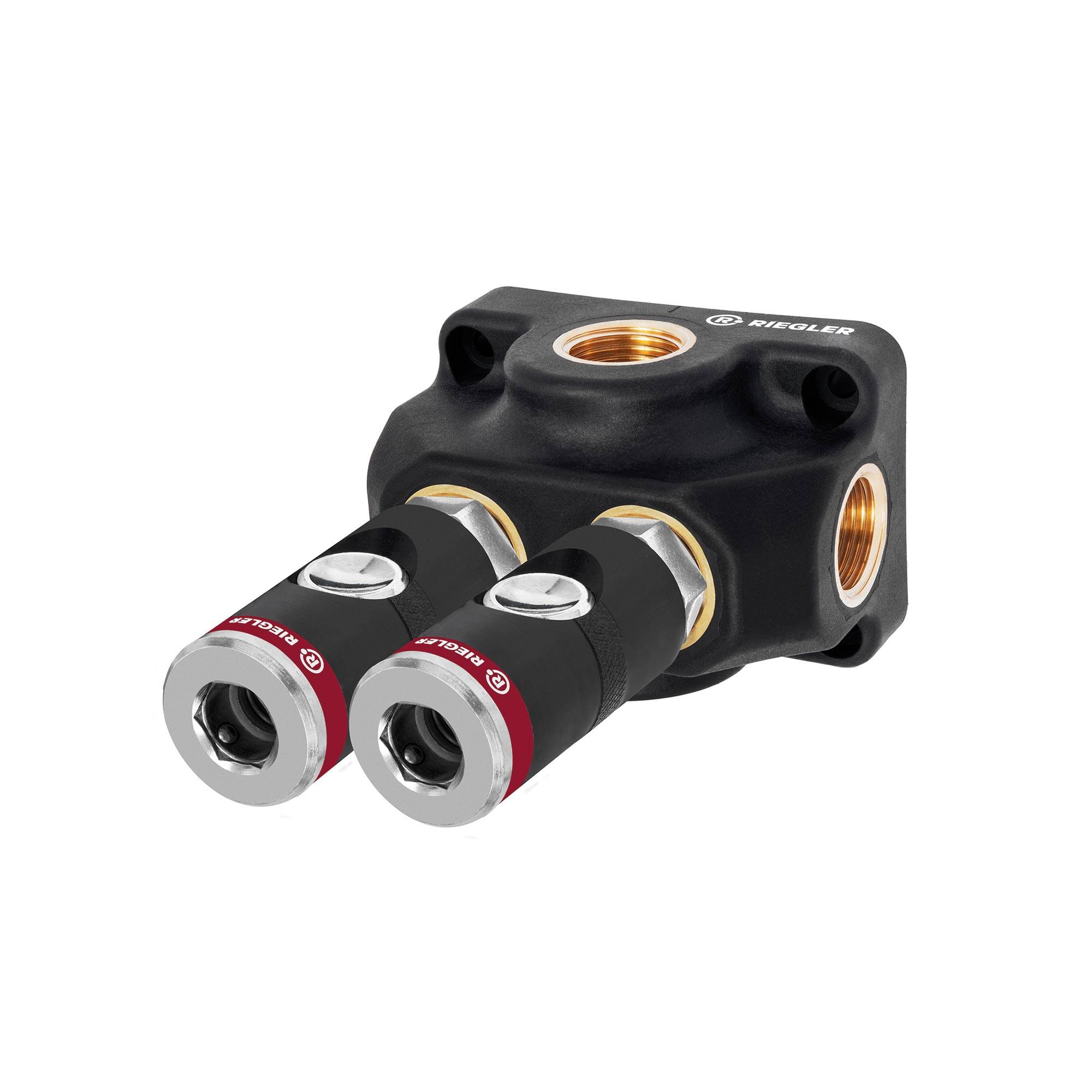 RIEGLER Universalverteilerdose,2Sicherheitskuppl.NW7,4,EingangG1/2,Betriebsdr.max.12 bar,Temp.Luft -10°C bis 50°C,Temp.W