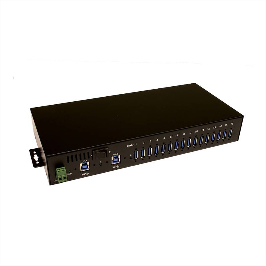 EXSYS EX-1116HMVS 16 Port USB 3.2 Gen1 HUB inkl. Din-Rail Kit Surge Protection-0