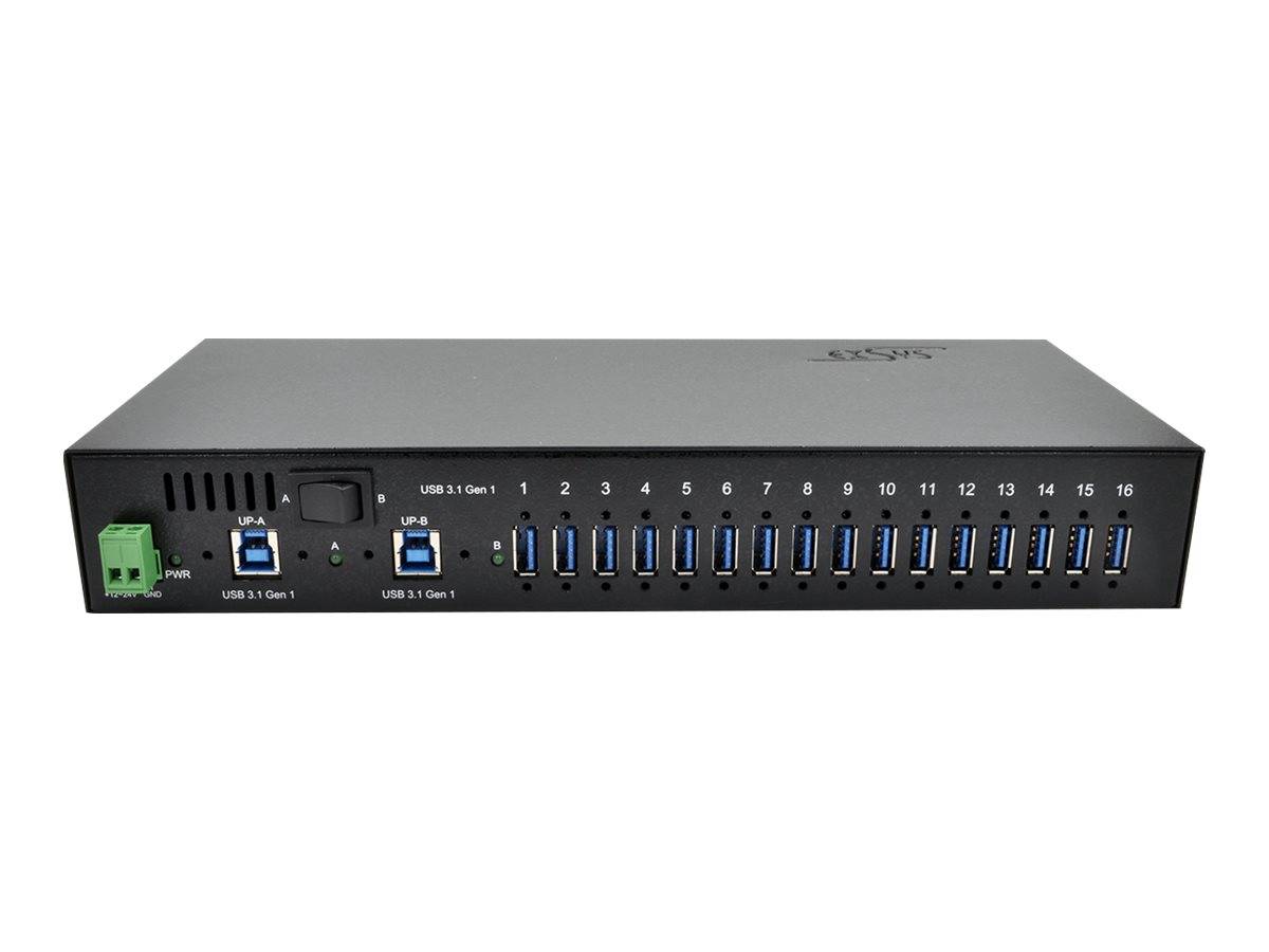 EXSYS EX-1116HMVS 16 Port USB 3.2 Gen1 HUB inkl. Din-Rail Kit Surge Protection-1