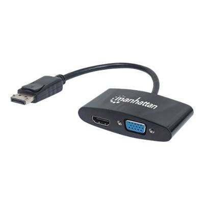 Manhattan DisplayPort 1.2 to HDMI and VGA Adapter Cable, 2-in-1, Male to Female, Black, Equivalent to Startech DP2HDVGA,