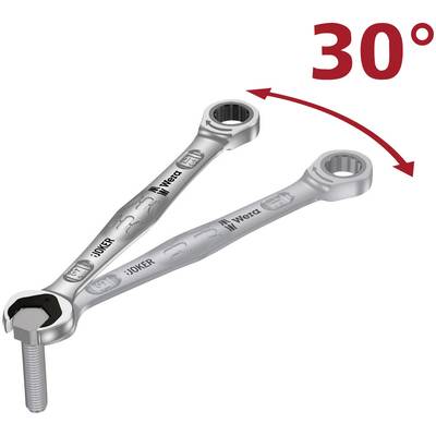 Zwei offene Ringmaulschlüssel greifen eine Schraube an, zeigen einen 30°-Winkel an.
