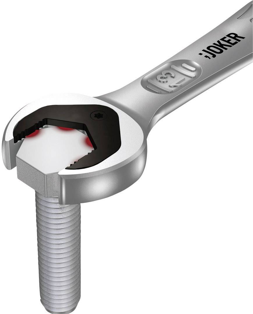 Schraubenschlüssel zieht Schraube an, ergonomisches Design, silberne Farbe, Einsatz im Heimwerken oder in der Werkstatt.