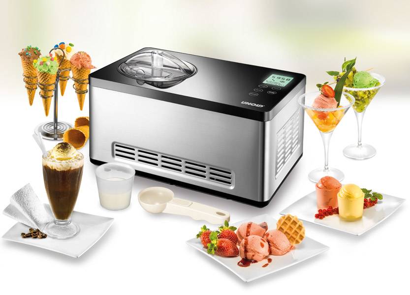 UNOLD EISMASCHINE Gusto 48845, Kompressor Eismaschine, 2 l, 1 Becken, Schwarz, Edelstahl, 60 min, LCD-2
