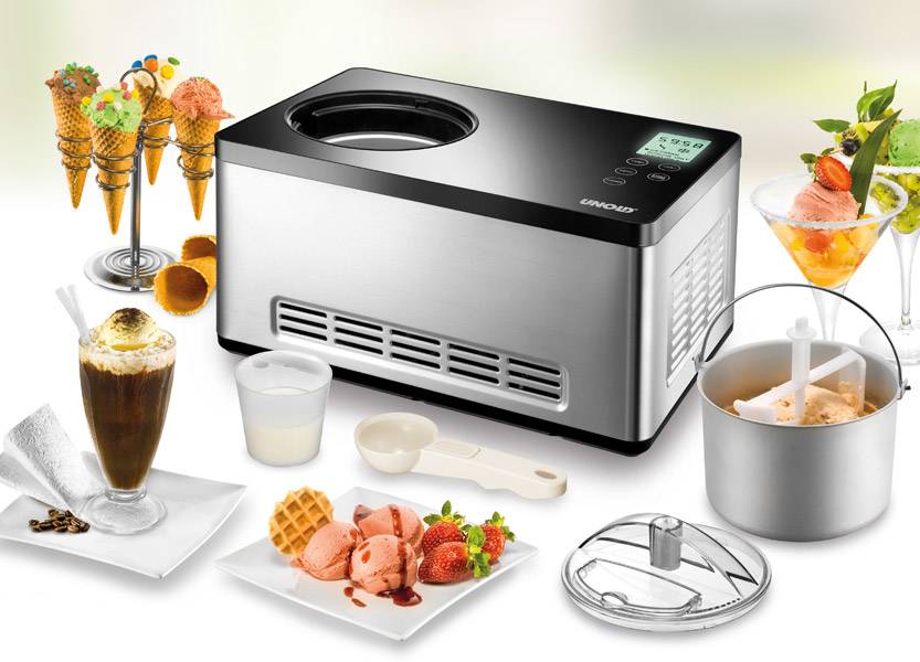 UNOLD EISMASCHINE Gusto 48845, Kompressor Eismaschine, 2 l, 1 Becken, Schwarz, Edelstahl, 60 min, LCD-4