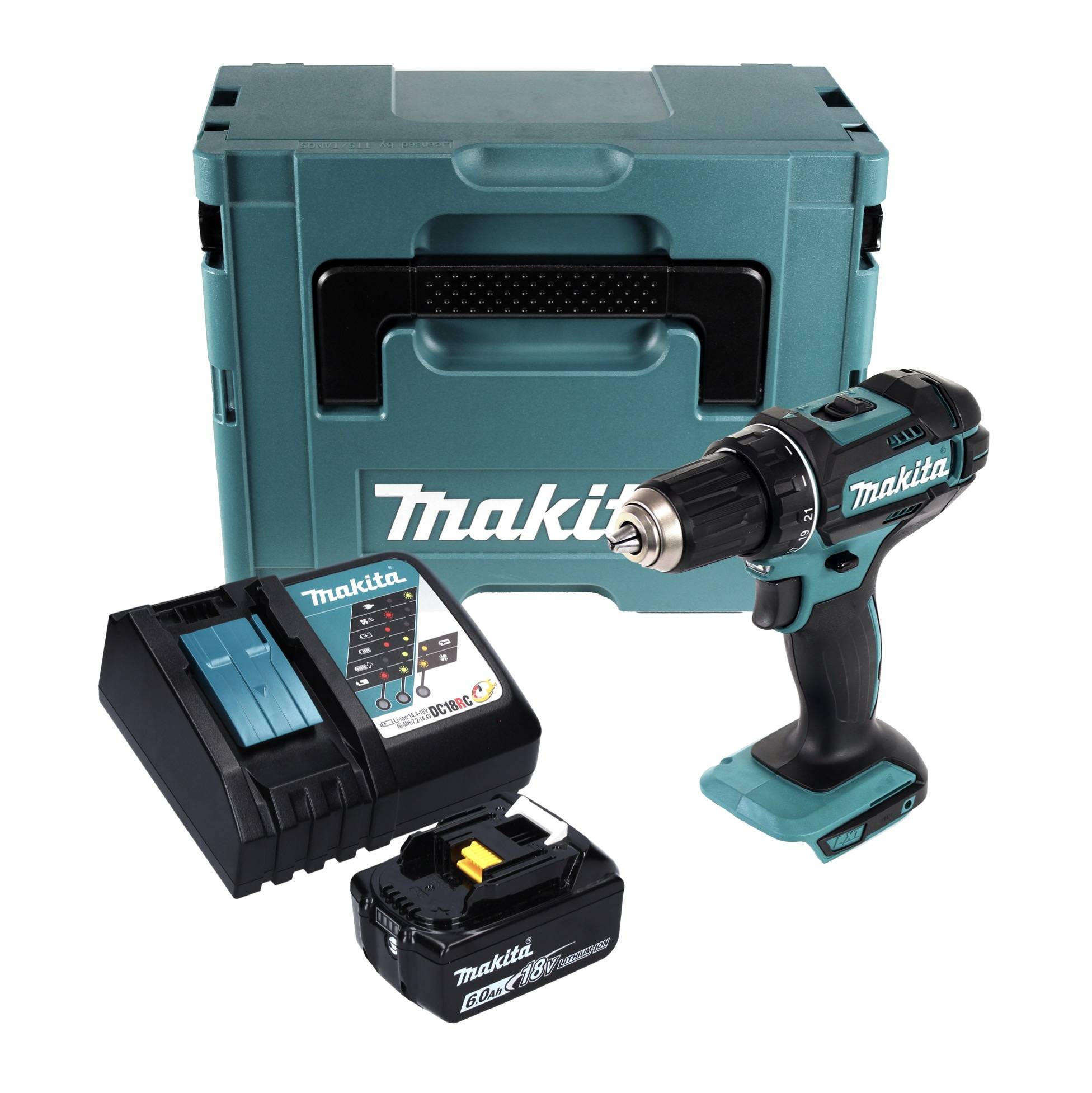 Makita DDF 482 RG1J Akku Bohrschrauber 18 V 62 Nm + 1x Akku 6,0 Ah + Ladegerät + Makpac-1