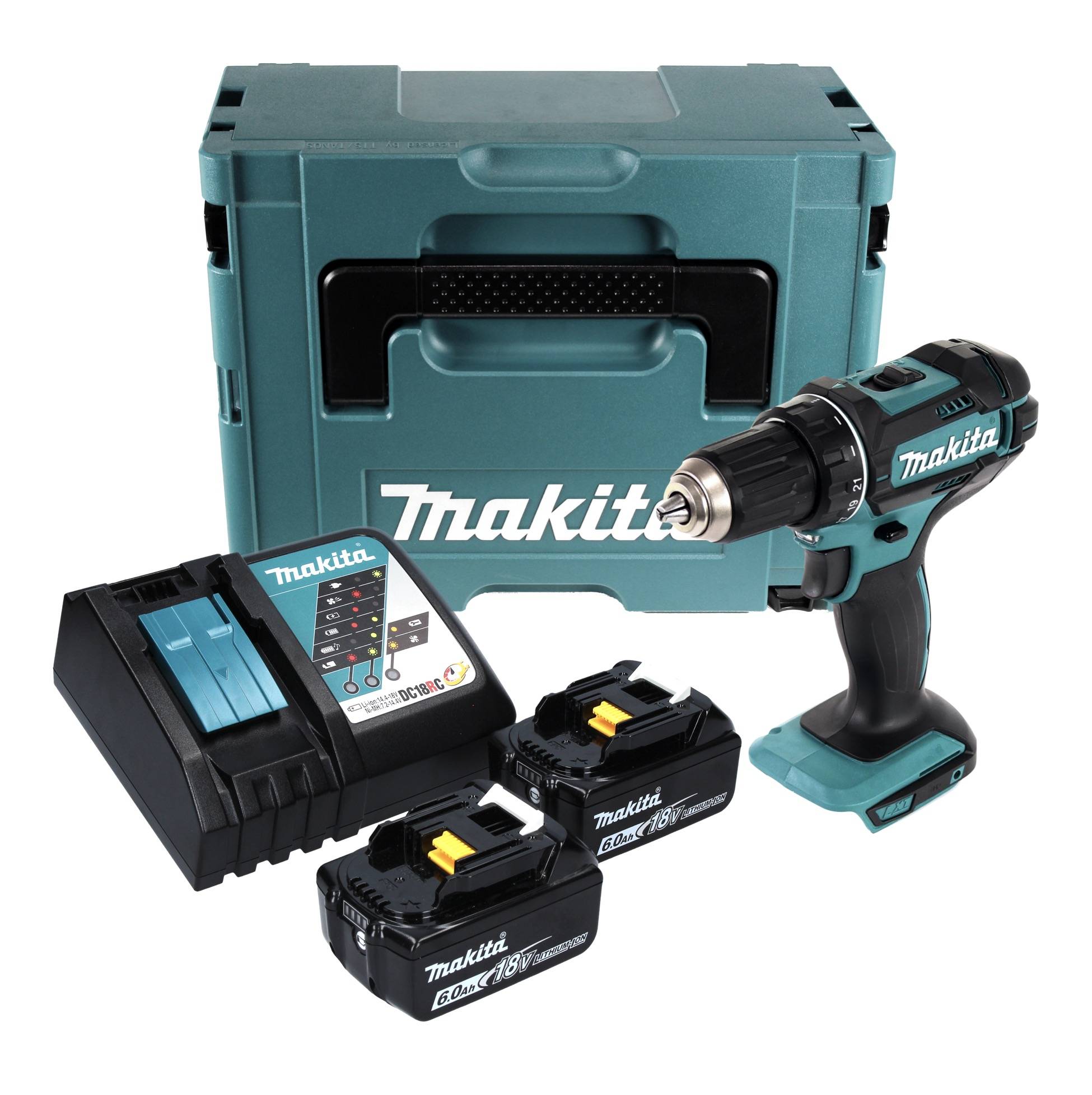 Makita DDF 482 RGJ Akku Bohrschrauber 18 V 62 Nm + 2x Akku 6,0 Ah + Ladegerät + Makpac-1