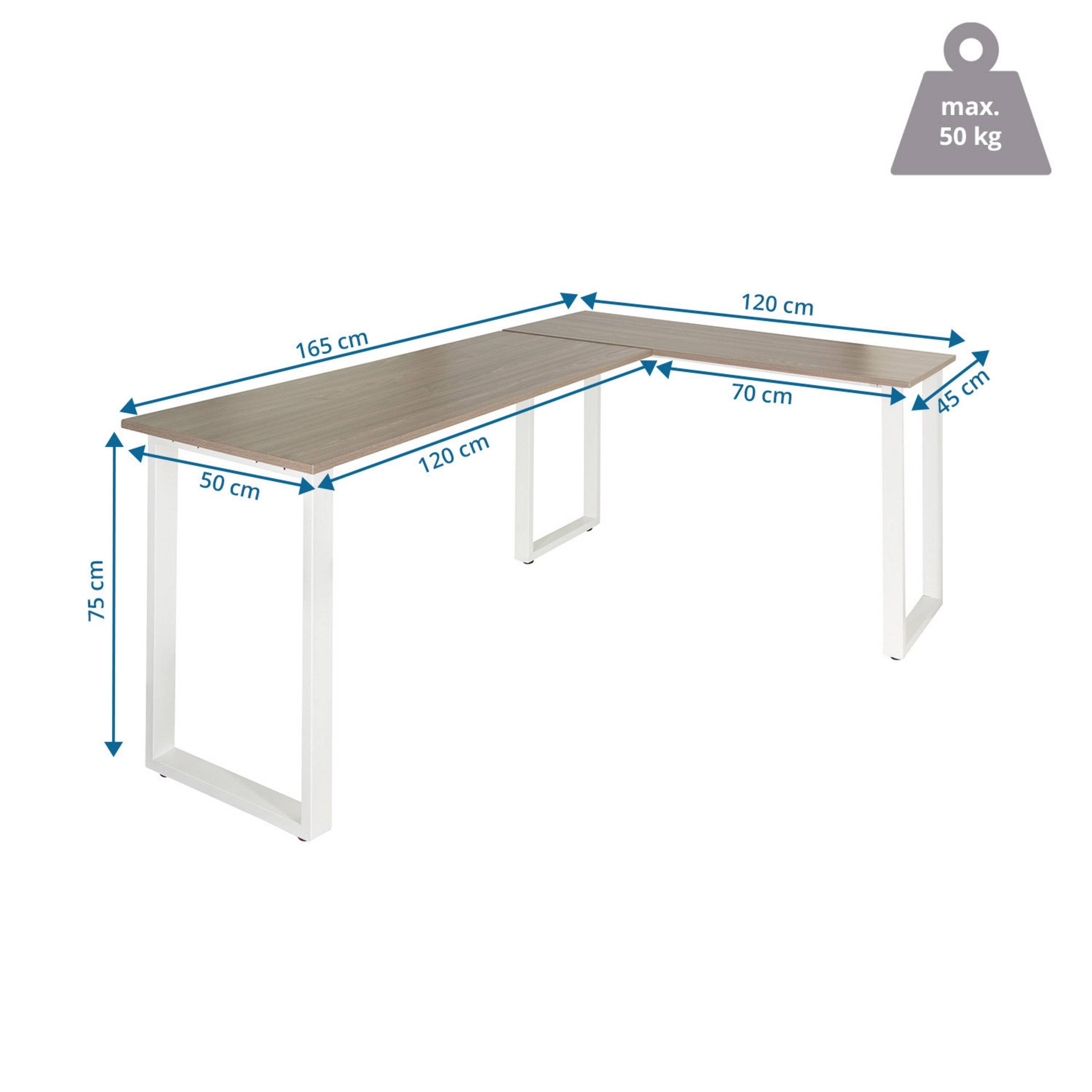 Eckschreibtisch Schreibtisch Computertisch WORKSPACE BASIC I 165 x 120 cm grau weiß hjh OFFICE-1