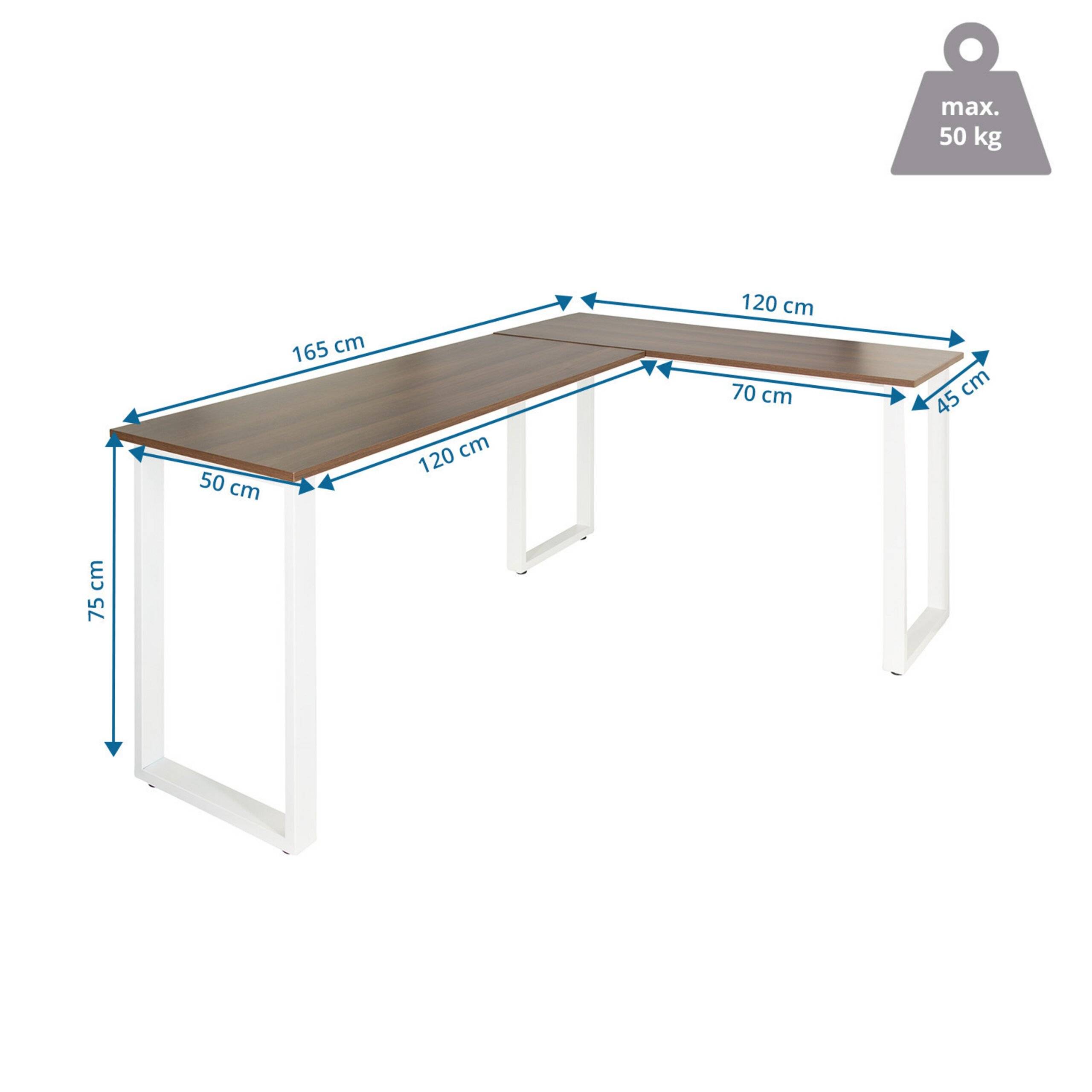 Eckschreibtisch Schreibtisch Computertisch WORKSPACE BASIC I 165 x 120 cm walnuss weiß hjh OFF-2