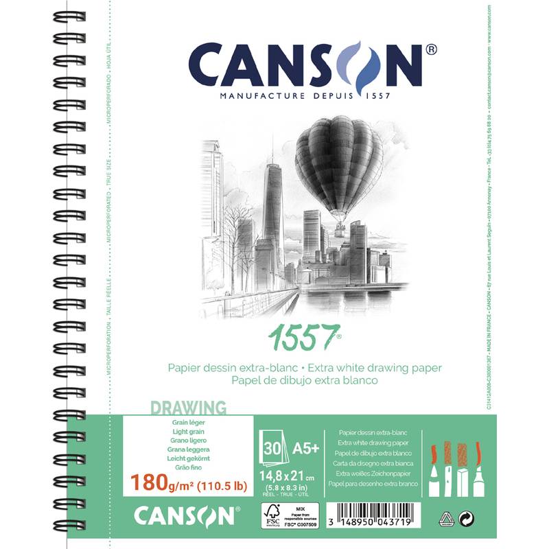 CANSON Zeichenpapierblock 1557, DIN A5+, 180 g/qm, 30 Blatt-0
