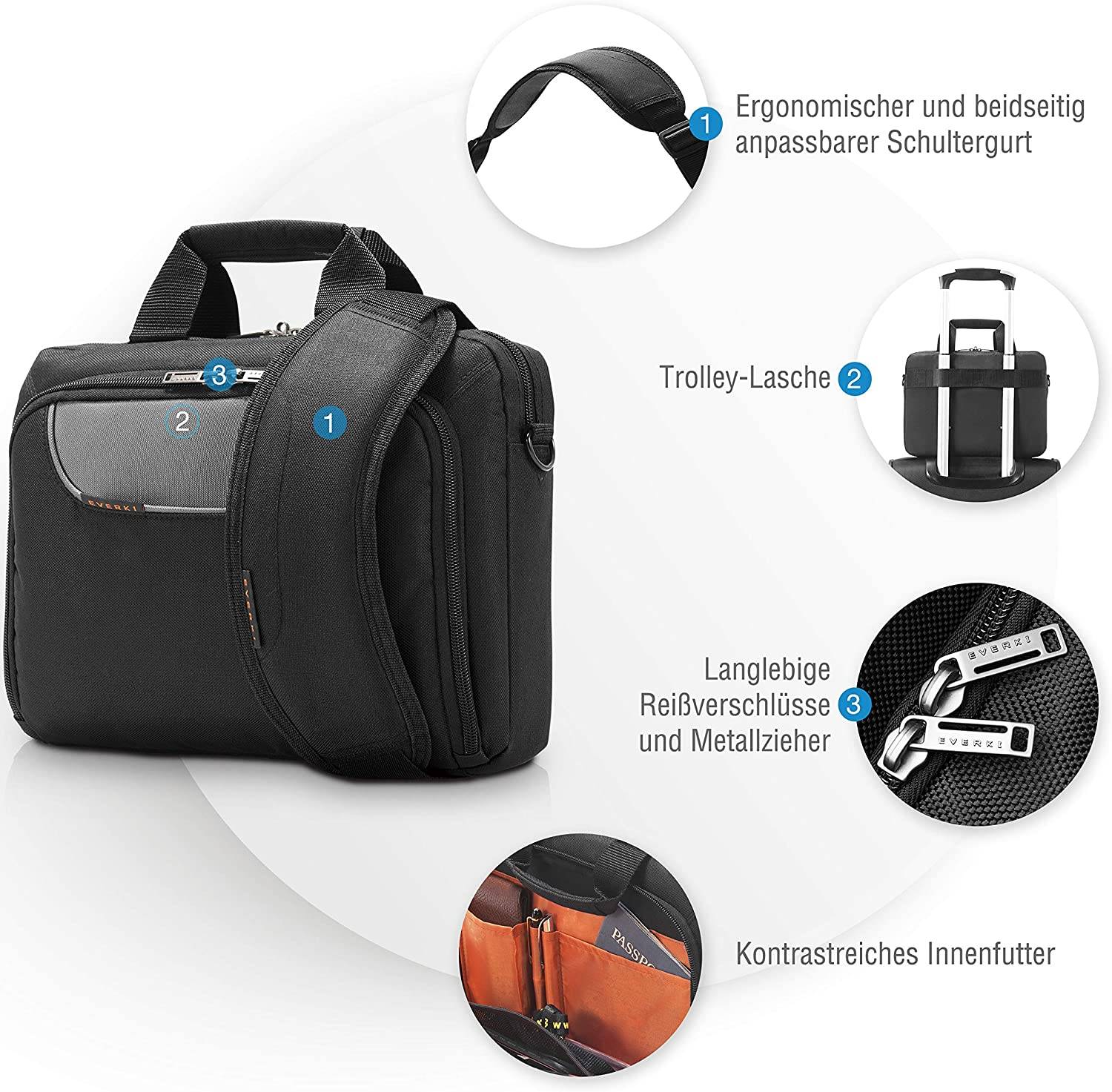 EVERKI 95996 Laptoptasche 11 Zoll Notebook Advance EKB407NCH11 Businesstasche viele Fächer Notebooktasche Laptop 6 l-3