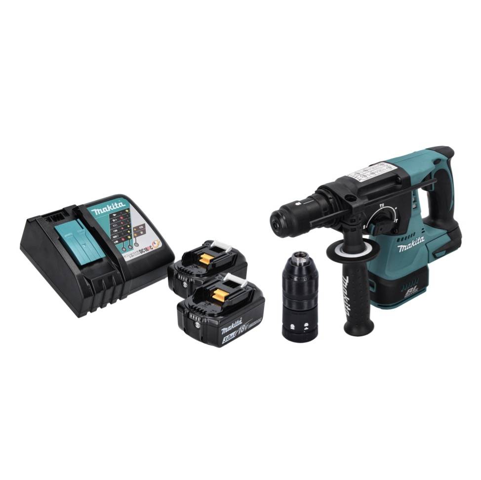 Makita DHR 243 RF Akku Bohrhammer 18 V SDS plus Brushless + 2x Akku 3,0 Ah + Ladegerät-1