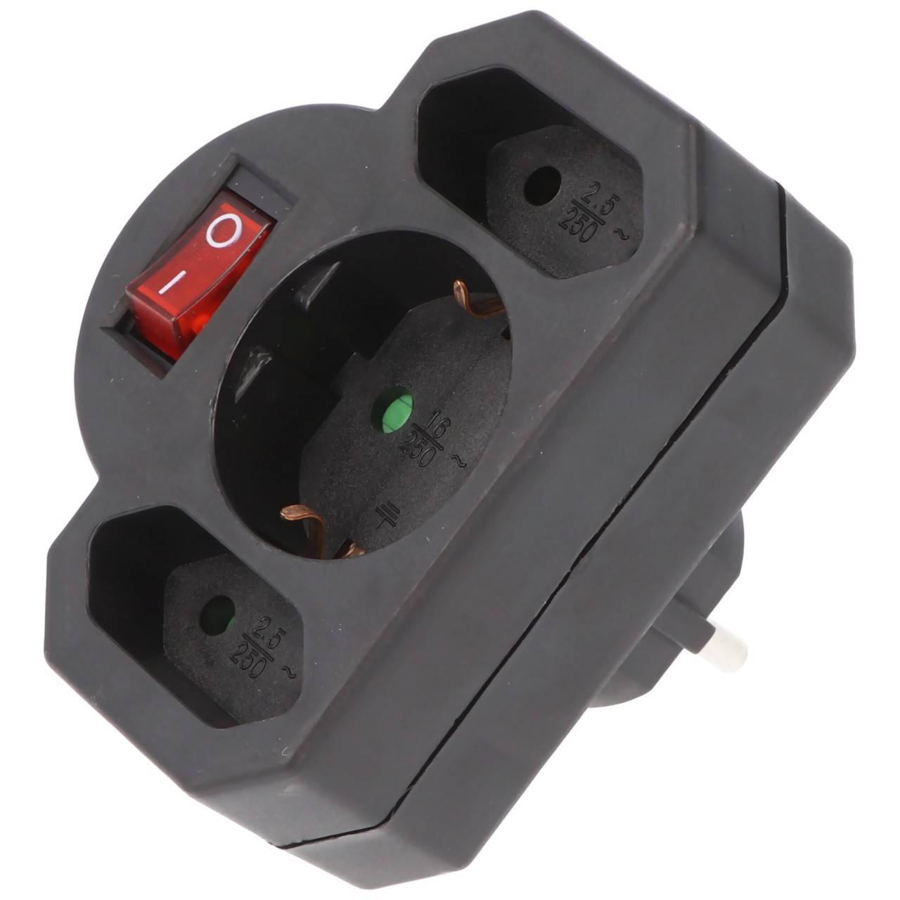 Multistecker 2x Euro und 1x Schutzkontakt schwarz mit Schalter-0