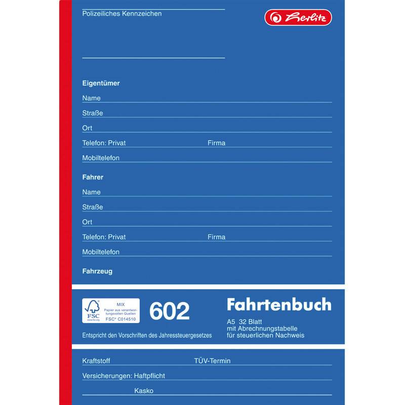 herlitz Formularbuch "Fahrtenbuch 602", A5, 32 Blatt-0